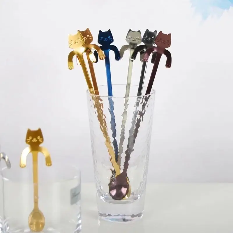 Wholesale 304 Stainless Steel Spoons Stirring Spoons for Coffee cartoon ice spoonl creative cat patten spoon with long handle
