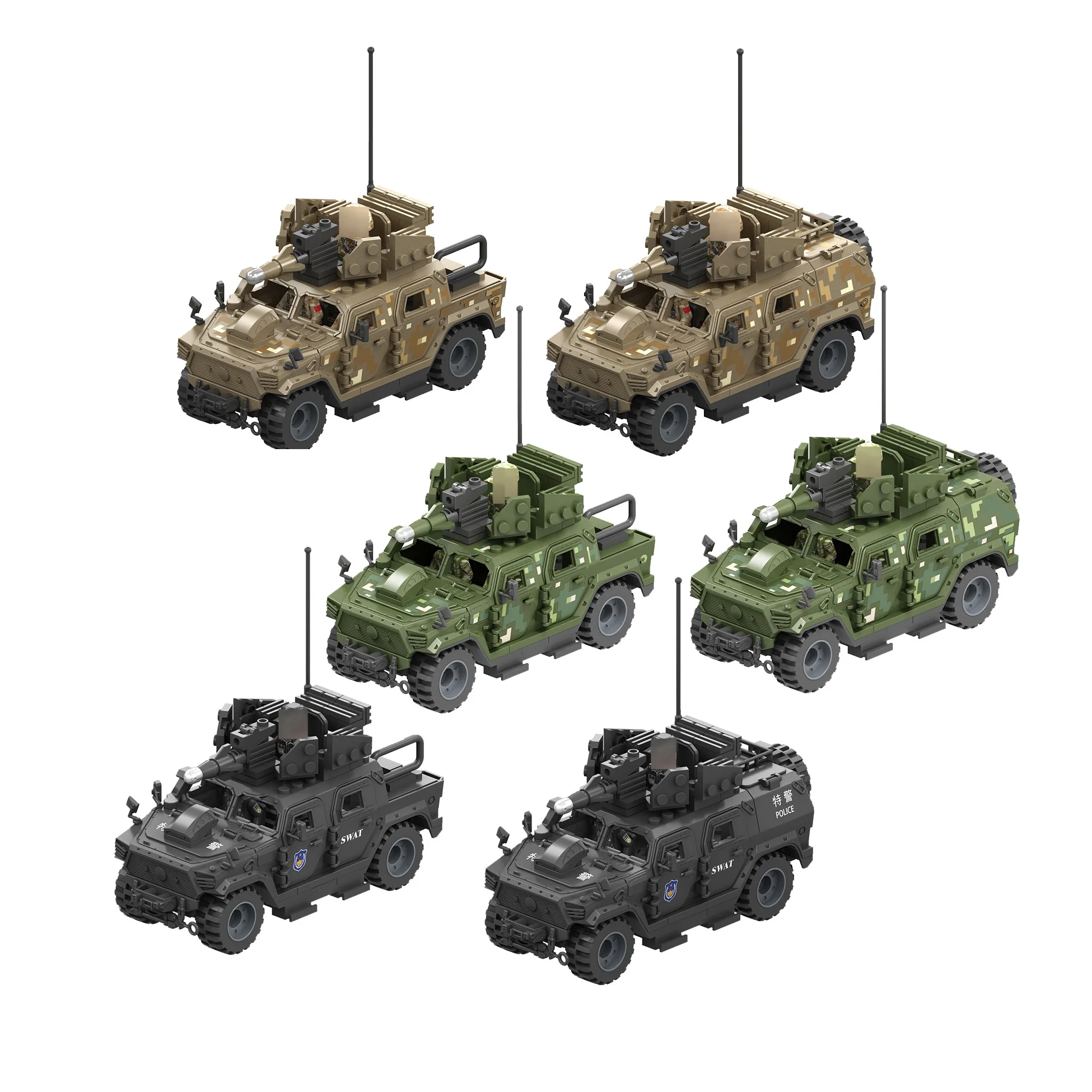 Children Kid Tactical Police Swat Gun Security Car Jeep Equipment Armored Vehicle Set Building Block Model Toy
