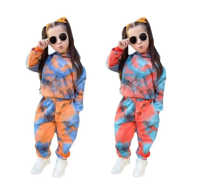 Two Pieces Baby Girls/Boys Tie Dye Hoodie Top+Long Pants Sport Suit Sweatshirt Outfit Jogger Set