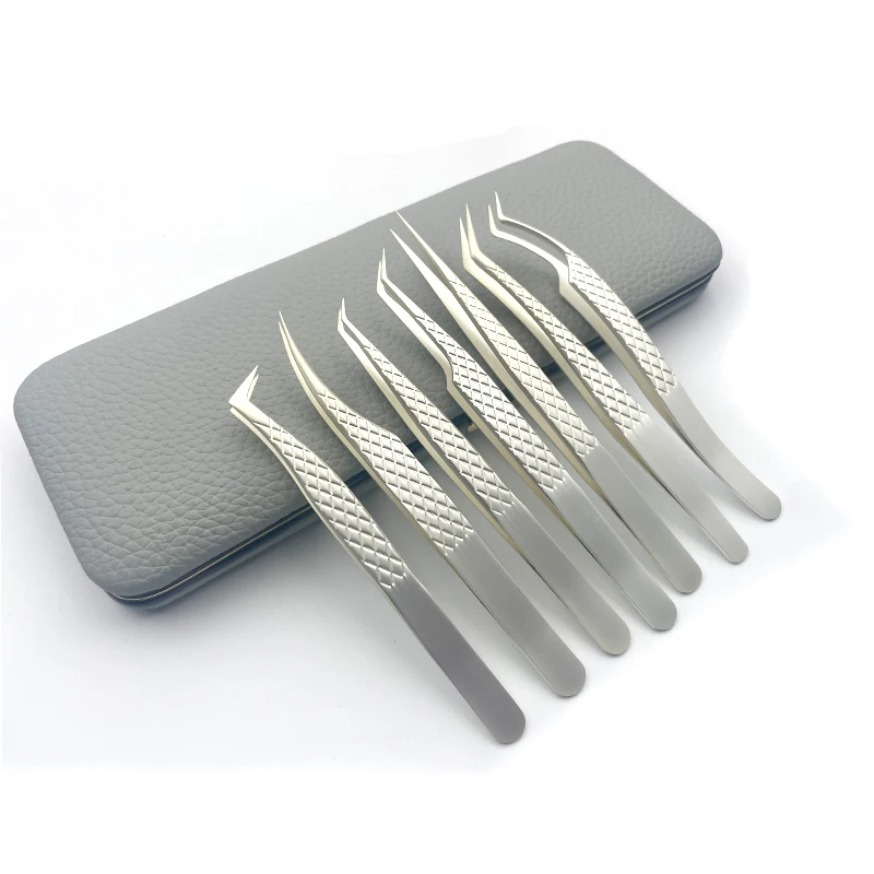 New product Lash extension tweezers Eyelash Extension Tweezers Set(Pearl silver tweezers)