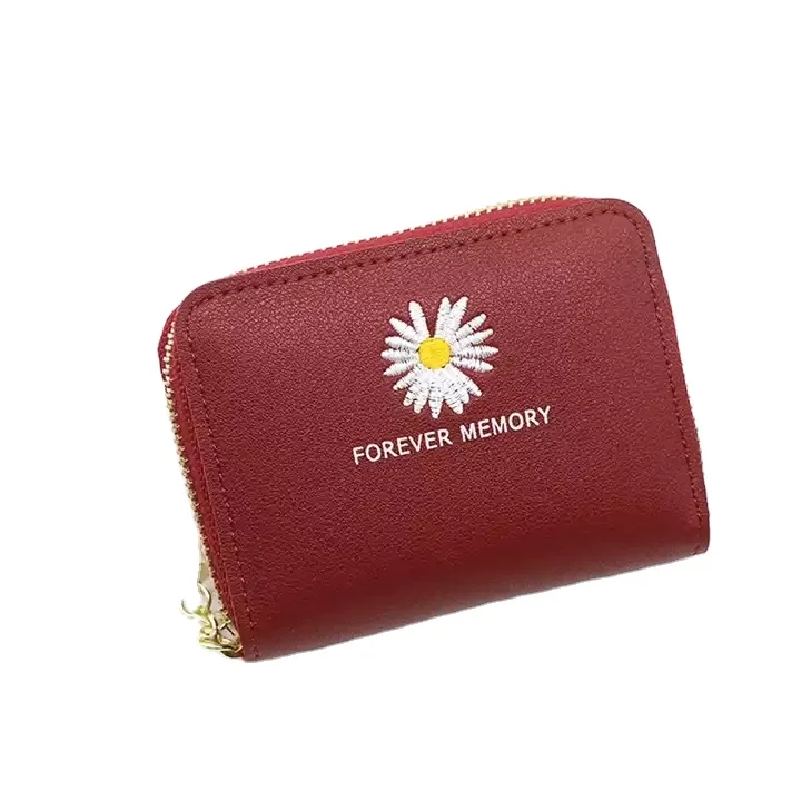 Custom Handmade Red Price Classic Business Cow Leather  Wallet With Zipper