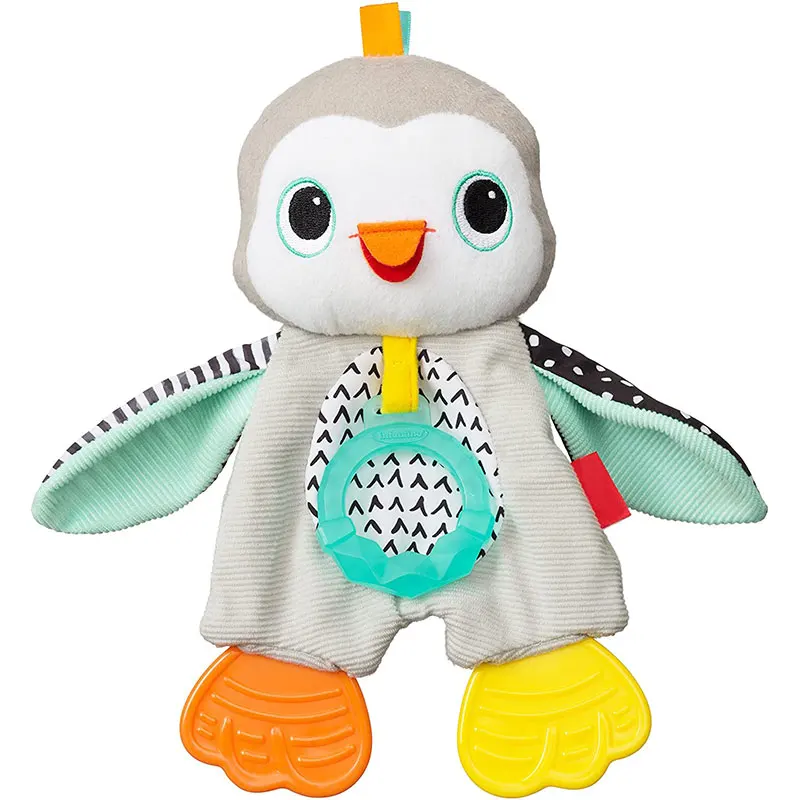 Wholesale factory Newborn BPA-Free Cuddly Penguin Textured teether with Crinkle Sounds baby hug smoothing sofr plush toy