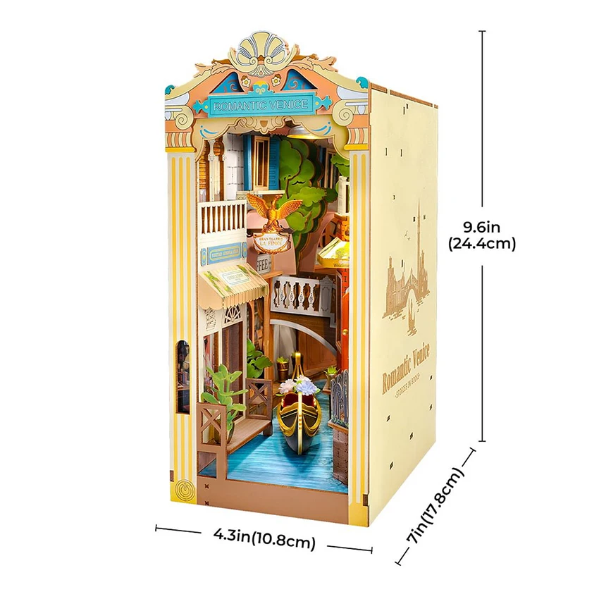Robotime Rolife TGB08 Romantic Venice 3D Wooden Puzzles Christmas Gifts For Kids DIY Book Nook Shelf Insert Miniature House