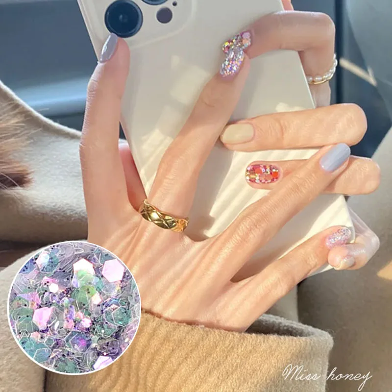 12 Colors Shimmer Aurora Mermaid Sequins Mixed Hexagon Sparkle Slices Nail Glitter Flakes