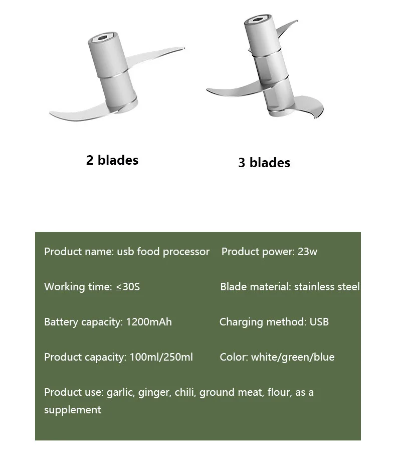 Mini 23w multifunction Mince Meat Grinder USB portable electric Food Mixer 250ml Household Meat Grinders