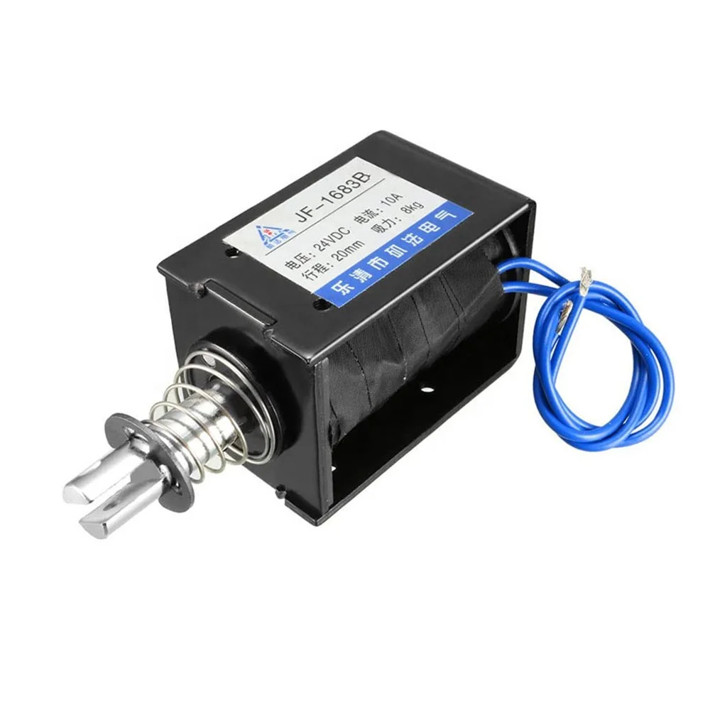 Электромагнит JF-1683B постоянного тока, 12 В, 24 В, 10 А, 80N, толкающий Электромагнитный Электромагнит, 20 мм, ход с открытой рамой, электромагнитное Линейное движение