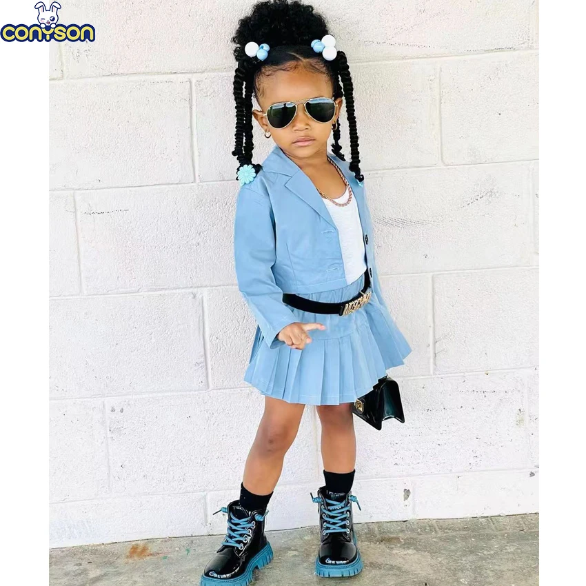 Conyson 2023 New Fashion Casual Summer Hot Selling Suit Kids Skirt Set Kids Back to School Two-Piece Skirt Girls Clothes Set