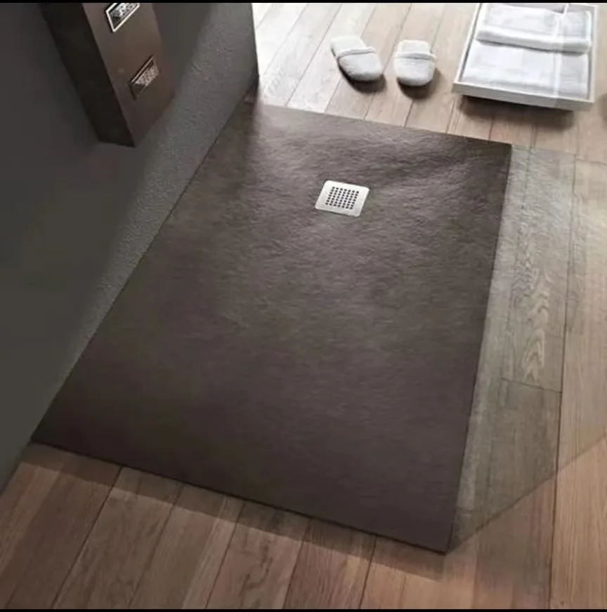 Black Movable Waste Outlet Bathroom Stone Resin Slate Deep Floor Flat Shower Box Base