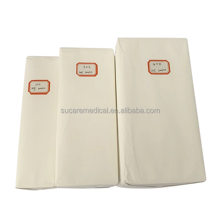 Non-sterile 30gsm/40gsm/50gsm Blend Non-Woven Gauze 4-ply Dental Sponge 2X2, 3X3, 4X4