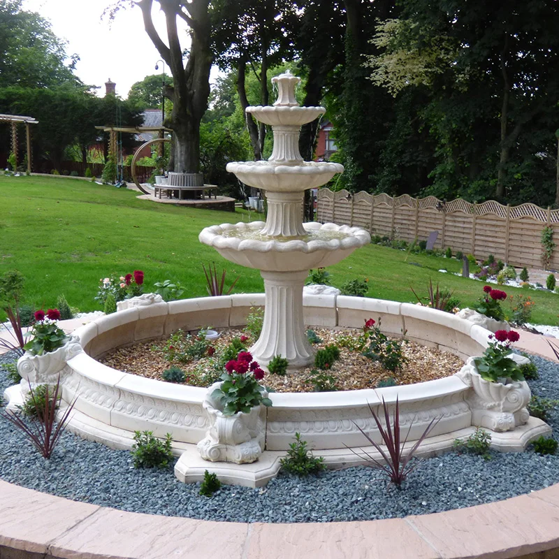 Hot Sale Custom Large Natural Stone White Marble Water Fountain for Outdoor Garden Decoration