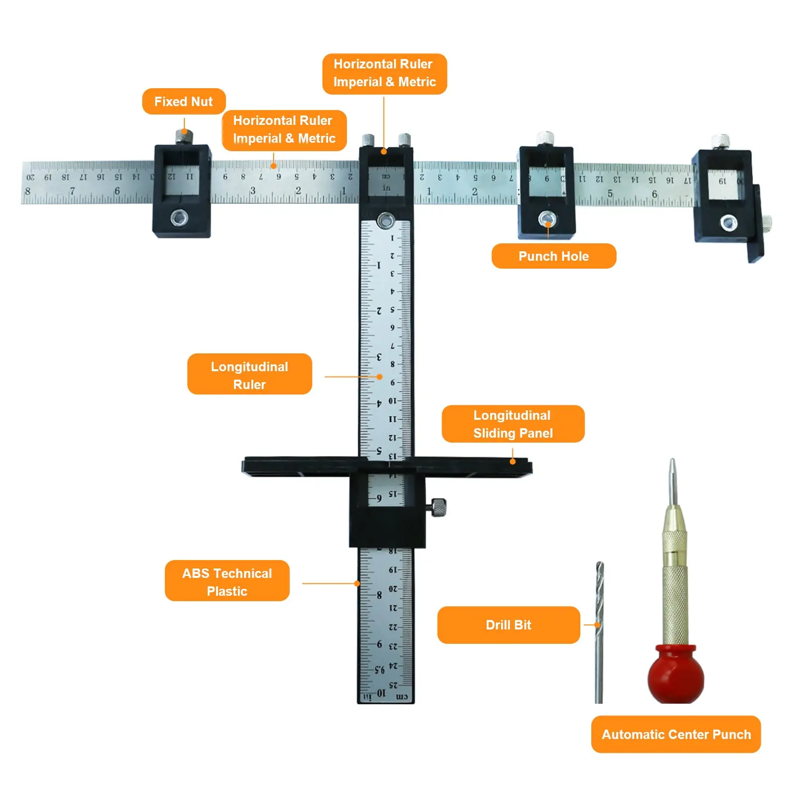 Detachable Hole Punch Locator Jig Tool Drill Guide Sleeve for Drawer Cabinet Hardware Dowel Wood Drilling Hole Punching Ruler