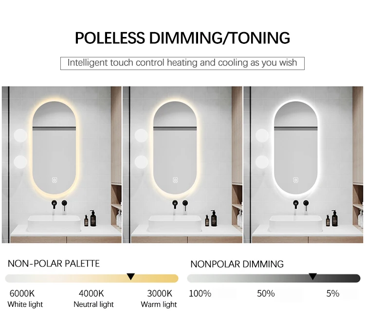 Wall Mounted Anti-Fog Smart Touch Sensor Switch LED Bathroom Mirror with Time Display