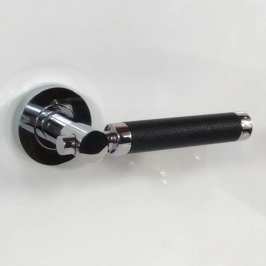 Germany luxury black chrome interior door handle with leather