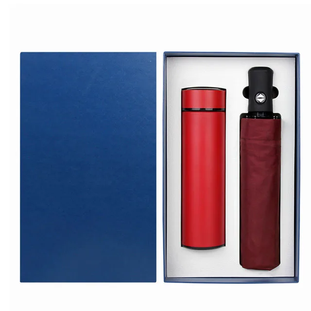 Promotional water bottle with umbrella boxed packing gift sets for exhibition