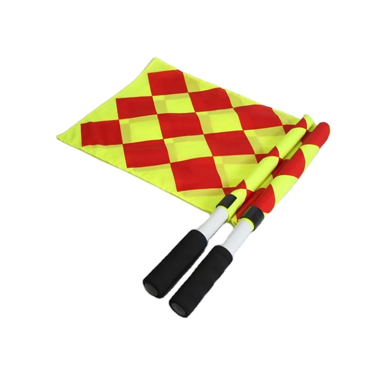 Football soccer linesman flag referee red and yellow  hand flag