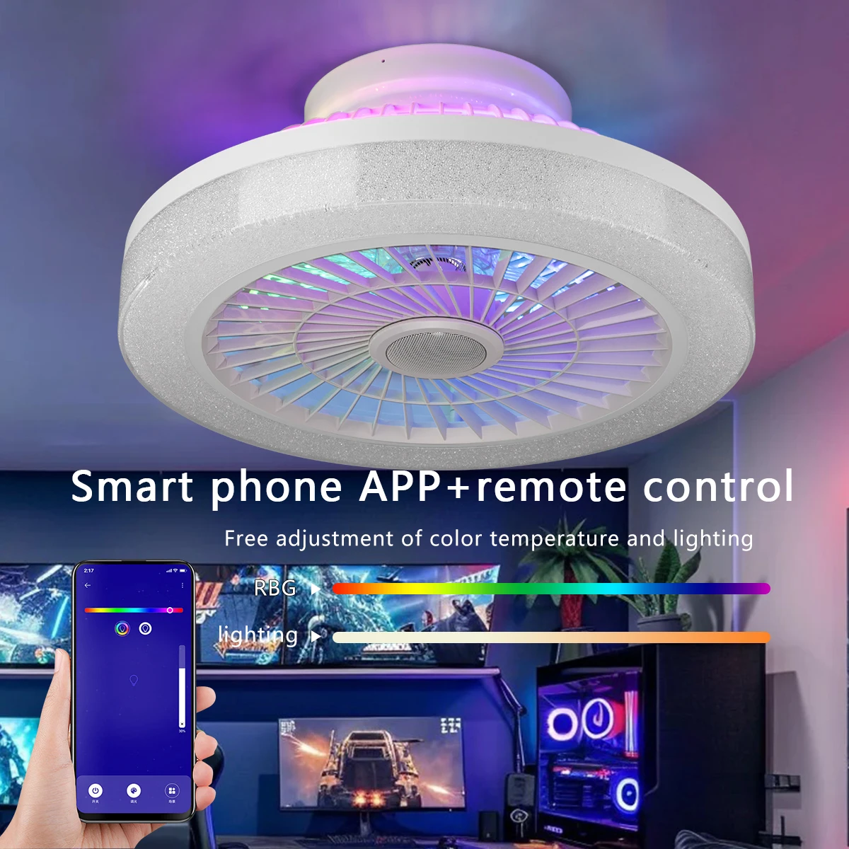 Modern Ceiling Fan Light DC 20w Design 18 Inch RGBW APP Remote Control LED Ceiling Fans with Lights