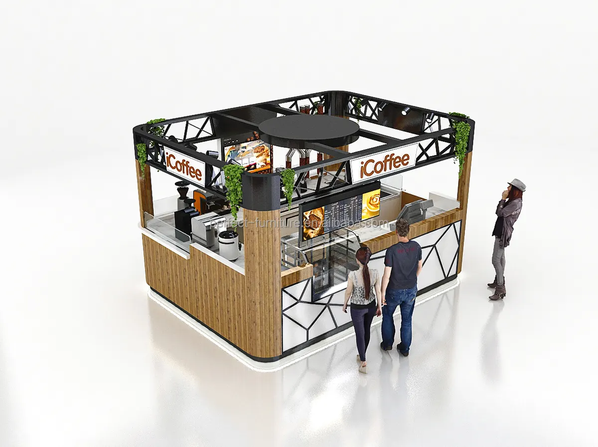 Indoor Coffee shop Kiosk  corn kiosk waffle kiosk Wood Counter Design