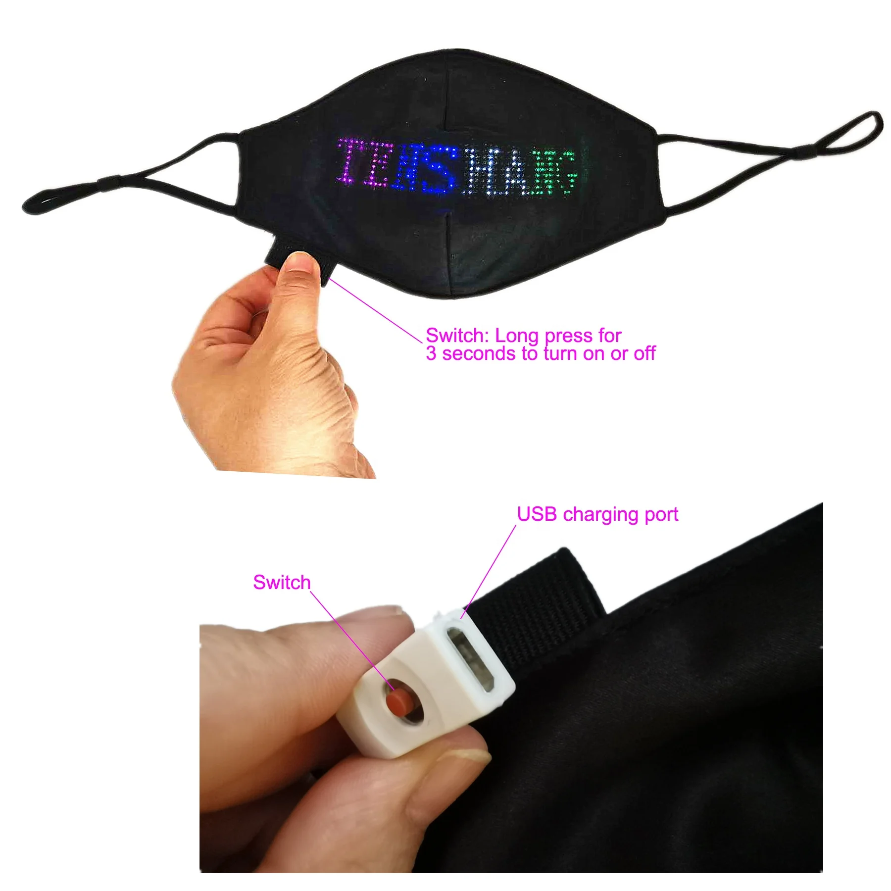 Neon Mask Programmable LED Wireless Blue tooth APP Light Up Party Display Purge Halloween Glow In Dark Cosplay Festival