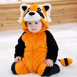Halloween Dress Up Romper 3D Cartoon Animal Hooded Onesie Winter Flannel Baby Animal Rompers