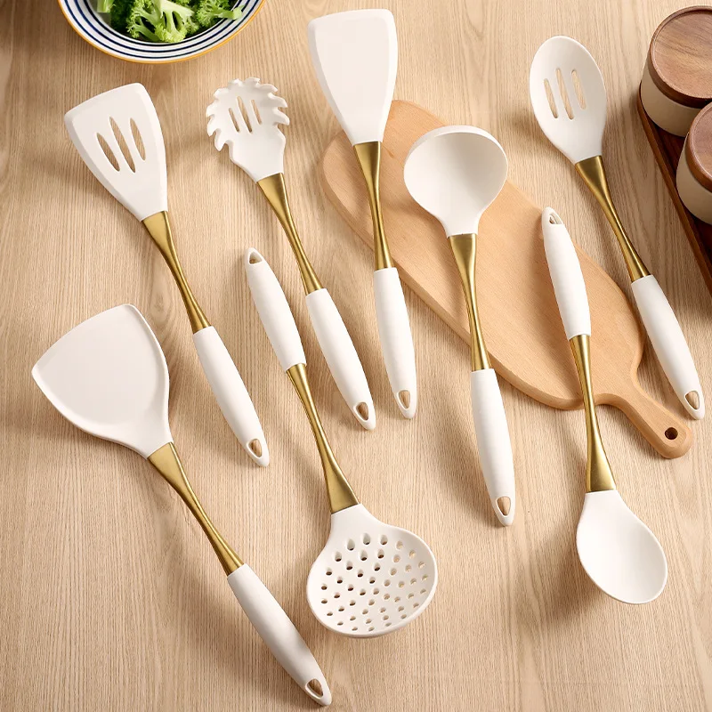 2023 Silicone Kitchen Cooking Utensil Set Non-stick Spatula Set with Stainless Steel Handle