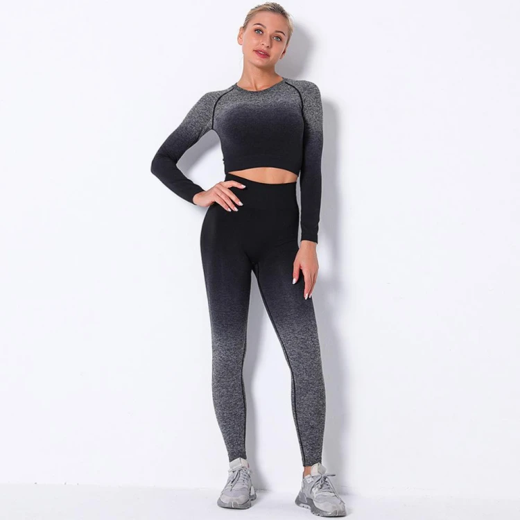 
Fitness Long Sleeve Sports Tracksuits Female Set Sport Suit Peach Hip High Waist Yoga Pants Set Yoga Suit 