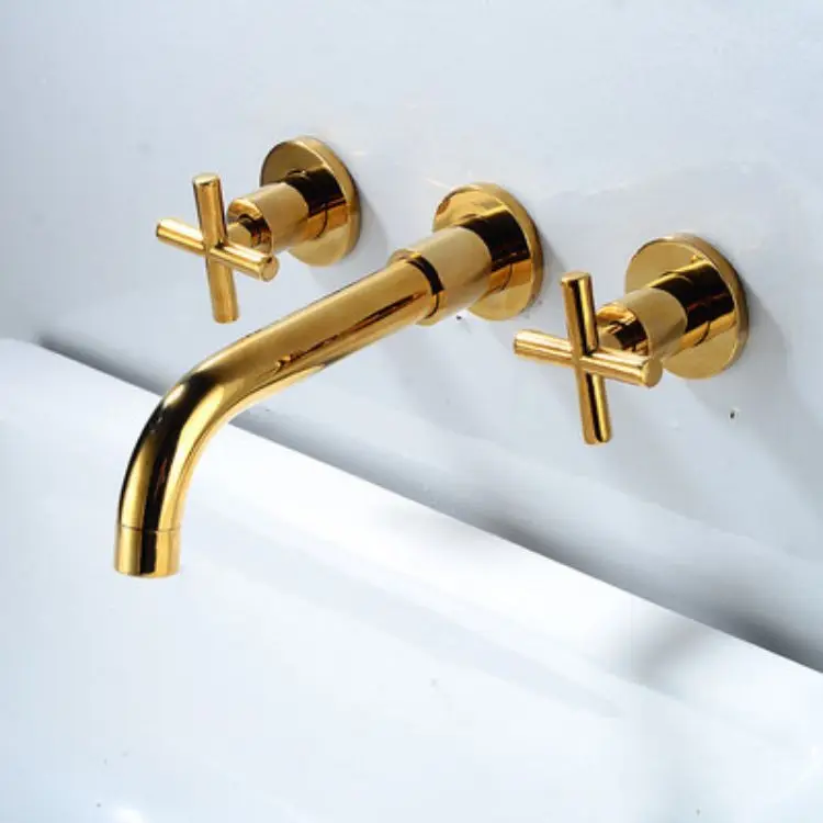 Matte Black Double Handle Antique Brass Wall Mounted Concealed basin Faucet