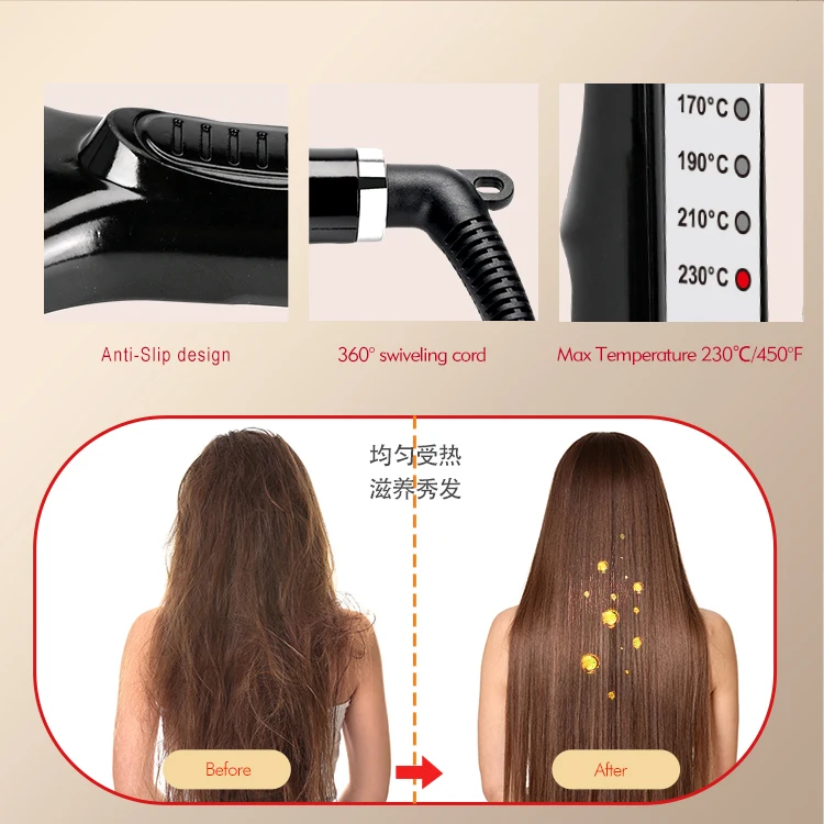 Wholesale Economical Adjustable Temperature PTC Heater Hair Straightener Brush Titanium Wide Plate Hair Straightener for Salon