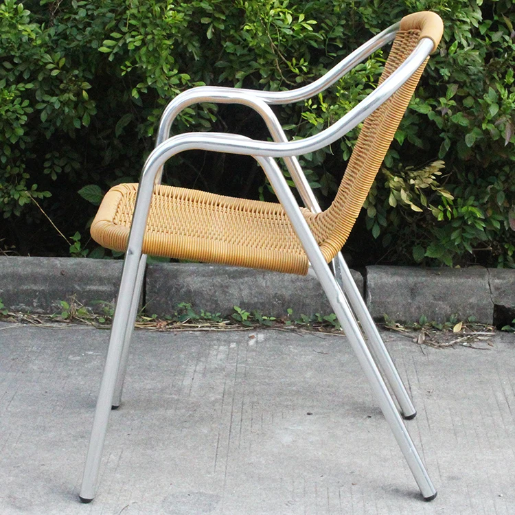 All Weather Stacking Aluminum Frame PE Wicker Dining Chair with Double Tube Legs