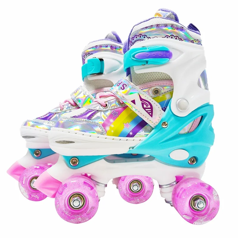 Quad Patines 4 Ruedas Roller Skates Kick Rollerskates 4 Wheels Blade Slalom Inline Shoes Flashing Roller For Kids