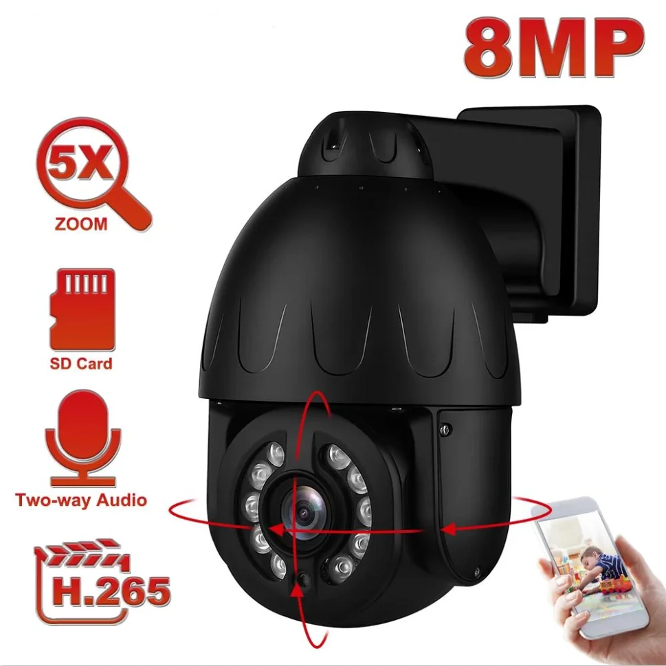 2MP 5MP 5X Optical Zoom PTZ Waterproof Outdoor Dome Wifi IP Wireless Smart Security CCTV Camera 8MP