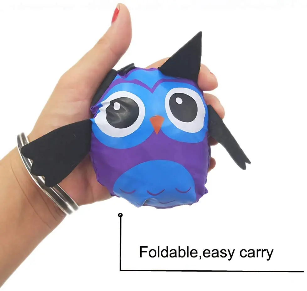 Eco Friendly Reusable Shopping Tote Bags Cute Cartoon Owl Foldable Grocery Bag with Pouch