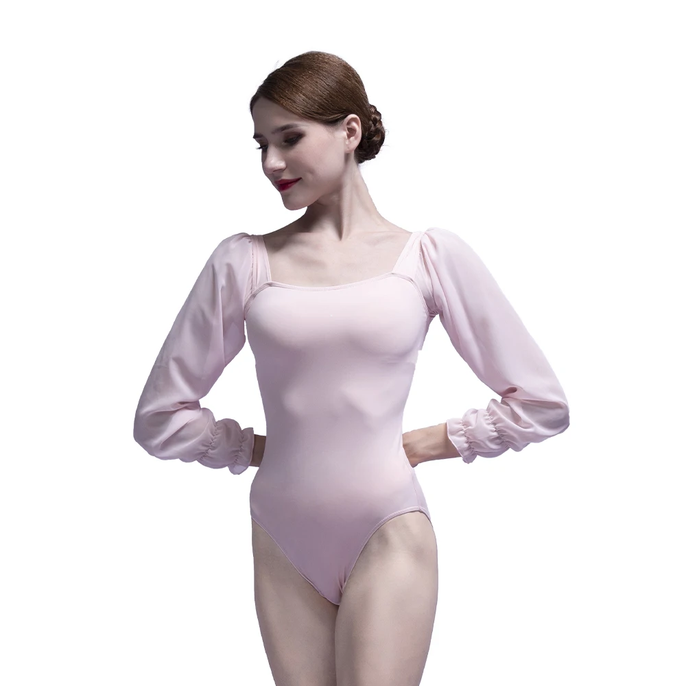 Lyrical Chiffon Long Sleeve Ballet Dance Leotards Costumes For Women