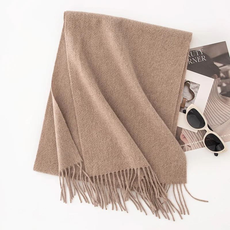 2024 New Real Wool Cashmere Solid Color Scarf Women High-Quality Luxury Winter Warm All-match Men Shawl Wholesale