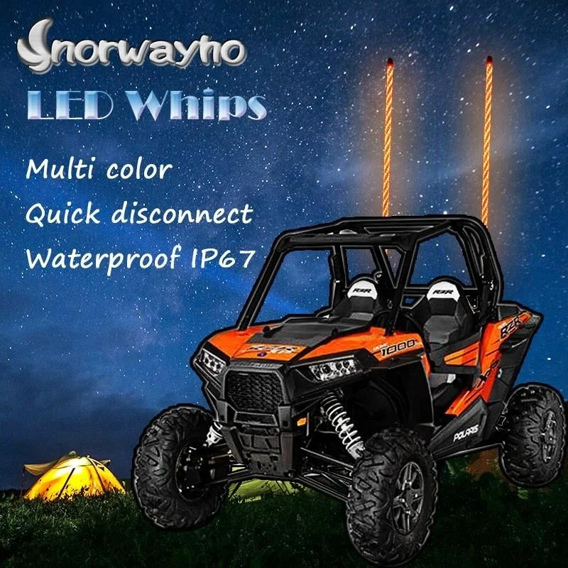 Norwayho 300 Flash Patterns Spiral RGB LED Chasing Whip Light with American Flags Remote and APP Control  Lighted LED Whip