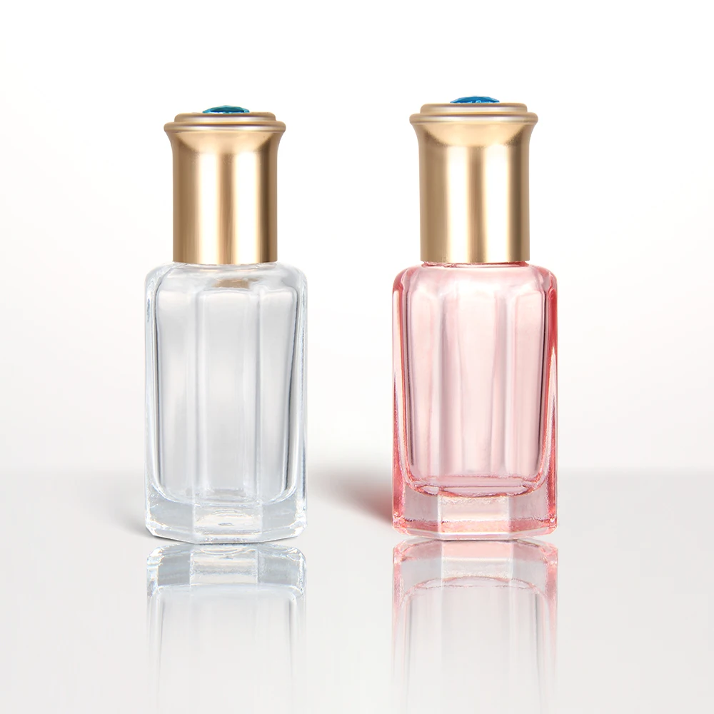 Empty Octagonal Arabian Attar Oud Perfume Glass Bottles Essential Oil 3ml 6ml 9ml 12ml Roll On Bottles With Glass Stick