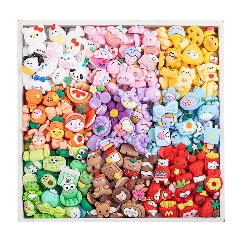 100Pcs Cartoon Color Series Random Mixed Resin  Charm for DIY Decorative Accessories