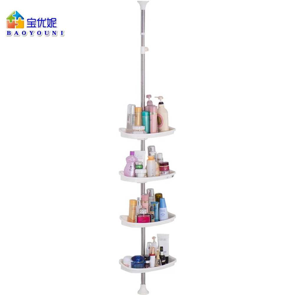 BAOYOUNI Stainless Steel Wall Mounted Multifunctional Shelf Caddy Organizer Plastic Bathroom Storage Adjustable Corner Rack