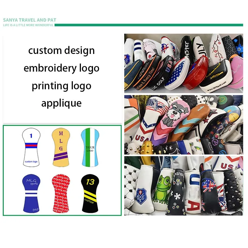 Custom Premium PU Leather Headcovers Embroidery Logo Golf Alignment Stick Cover