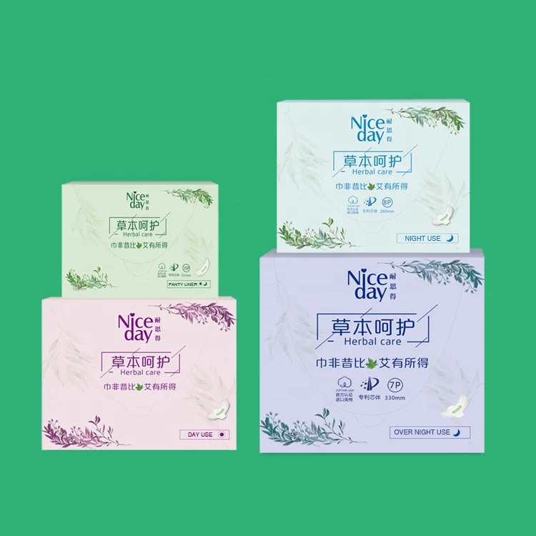 Niceday Ultra thin herbal sanitary napkins medical cotton sanitary pads in Aluminum plastic film packing 290mm 8pcs/bag