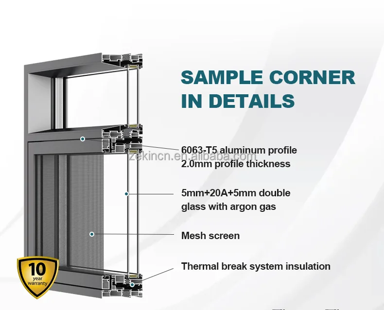 customized double tempered glass soundproof casement windows Villa aluminium window with mesh casement windows