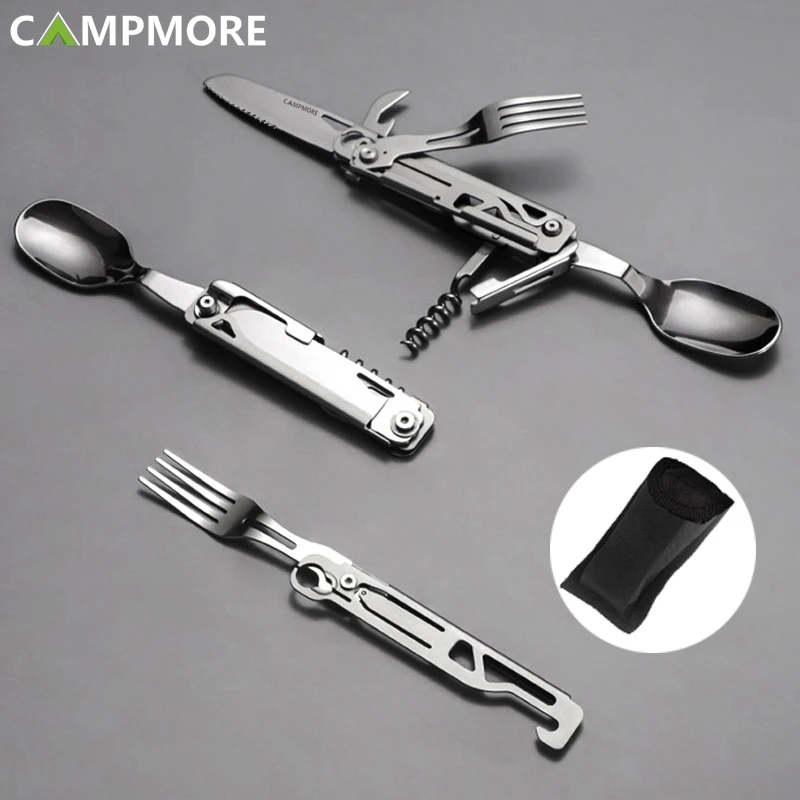 Detachable Tableware Portable Outdoor Camping Stainless Steel Multi Functional Folding Spoon Fork Set Flatware