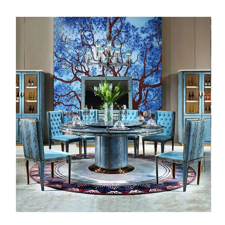 2023 New Design Crocodile Pattern Leather Rectangle Round Nordic Marble Hotel Artificial Italian Modern Luxury Dining Table