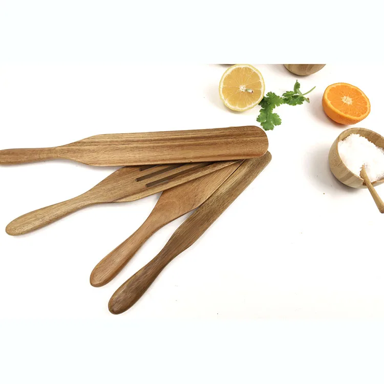 Набор антипригарных деревянных лопаток ручной работы из тика, набор кухонных инструментов из 4 кухонных трафаретов из акации
