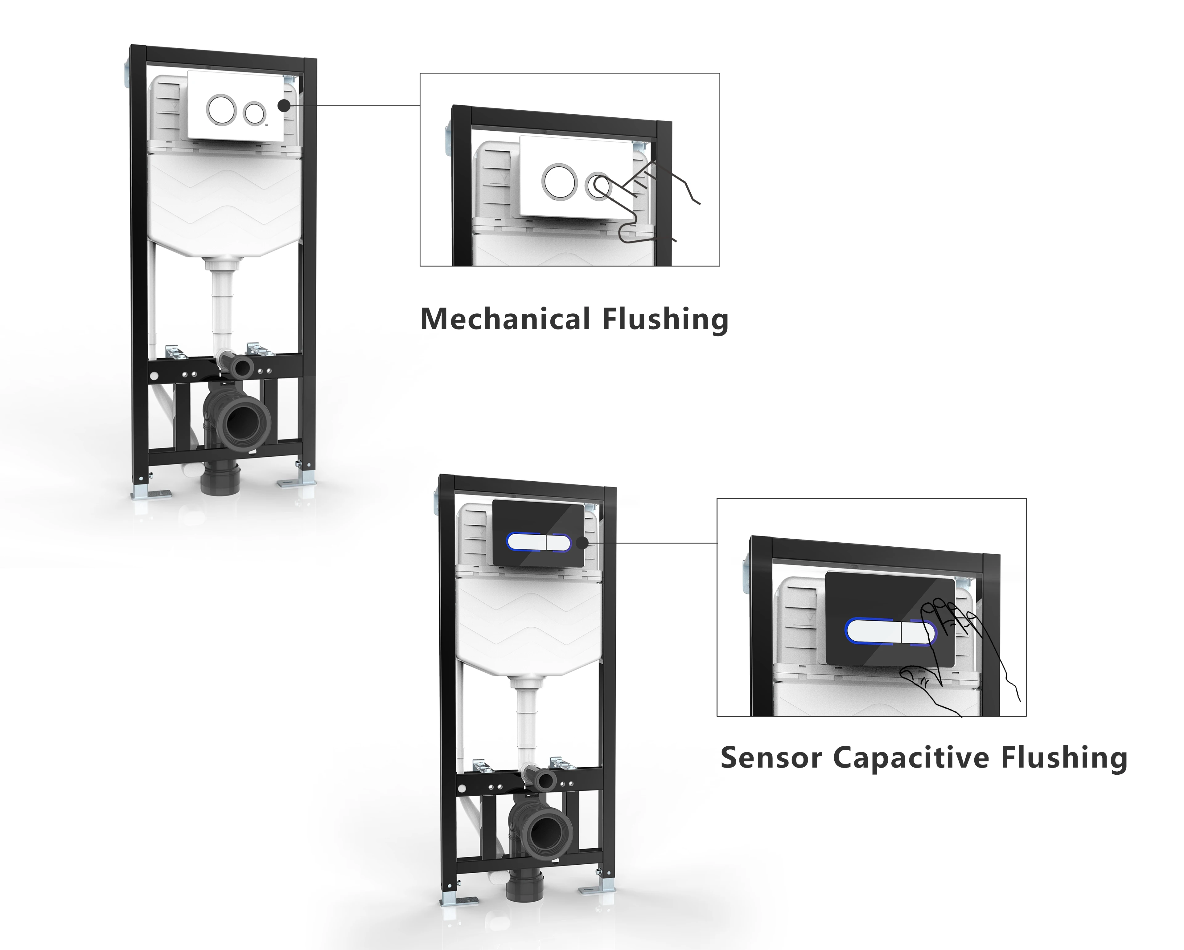 Hidden In Wall Dual Flush Front Push Button 4.5/3L Concealed Cistern Water Tank Toilet, Toilet Cistern Tank