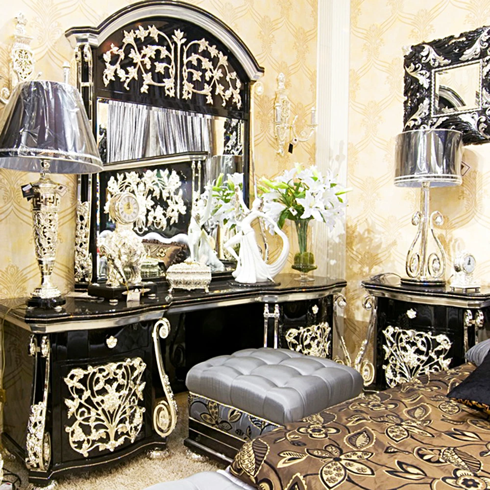 Luxury European Style Living Room Furniture Antique Gold Plated Wall Entertainment Center TV Stand TV Cabinet