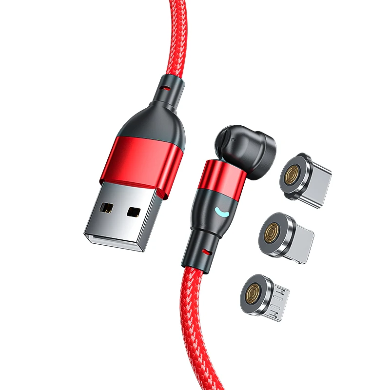 2023 new upgrade 3A fast charging magnetic 3in1 charging cable data transfer cable type c micro heads 540 rotation LED cables