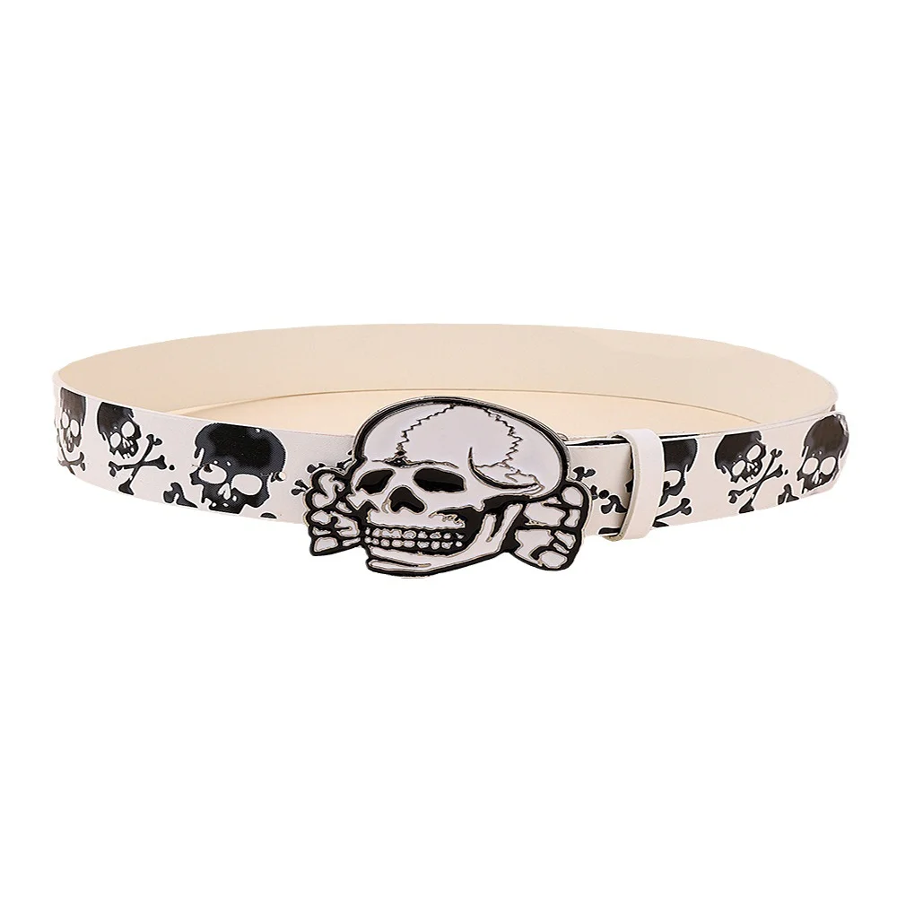 Fashion skull retro everything with printed ethnic style sexy PU belt