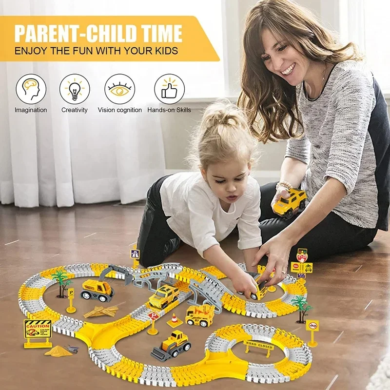255pcs construction race tracks car electric engineering vehicles slot toy DIY assemble flexible track car play set for children