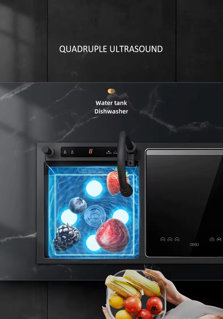 Luxury Kitchen Cabinet 304 Stainless Steel Multifunction Ultrasonic Sink Dishwasher Smart Kitchen Sink