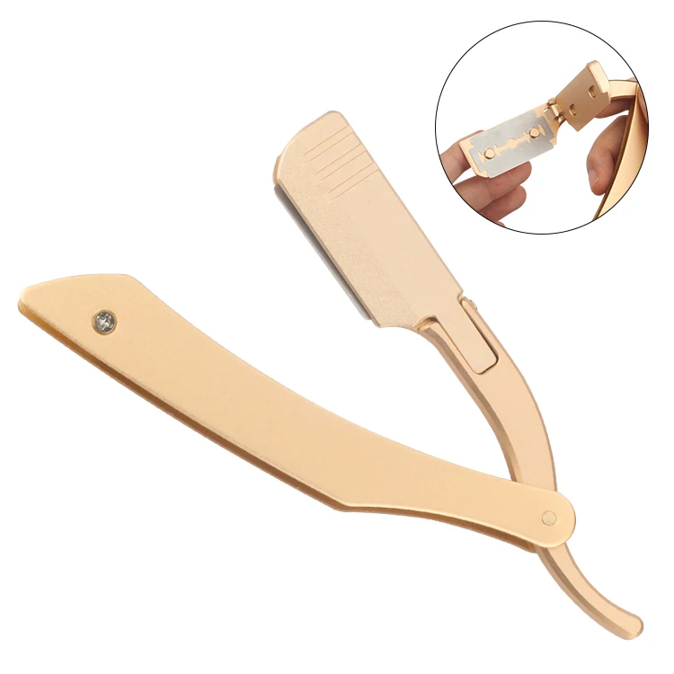 Gold Professional Facial Straight Barber Razor Holders Aluminium Alloy Folding Blade Razor Beard Shaving Tools